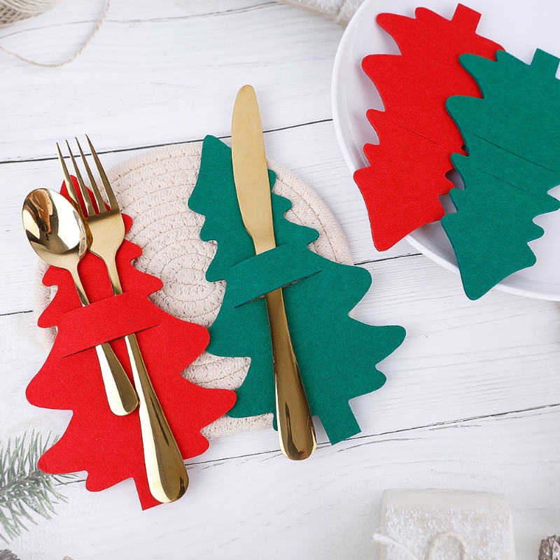 4Pcs/Set Christmas Tree Shape Cutlery Bags Xmas Knife and Fork Holder Bag Non-woven Fabric Cookware Organizer Table Decorations