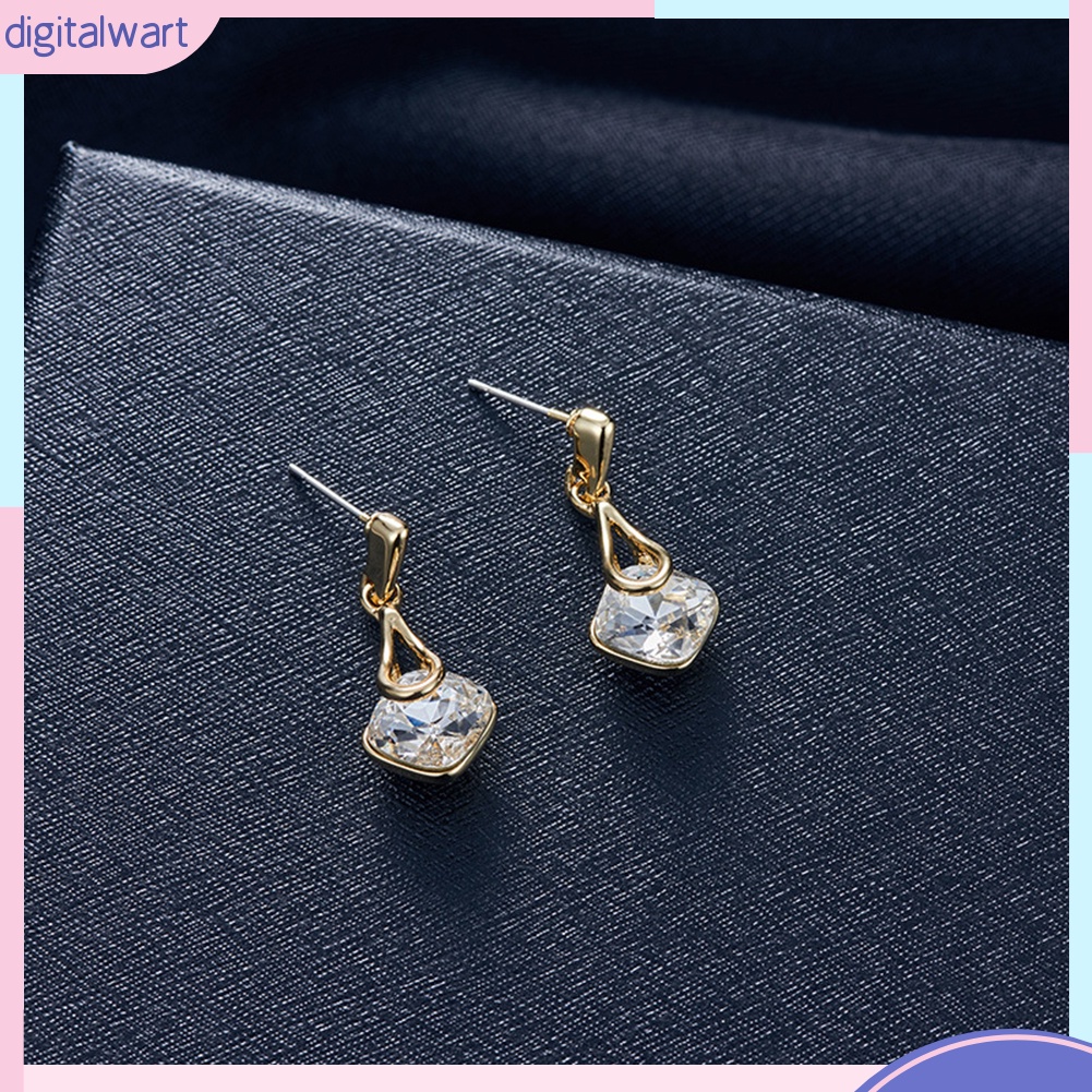 Bộ Vòng cổ + Bông Tai Đính Đá Hình Giọt Nước &amp; Vuông Cho Nữ