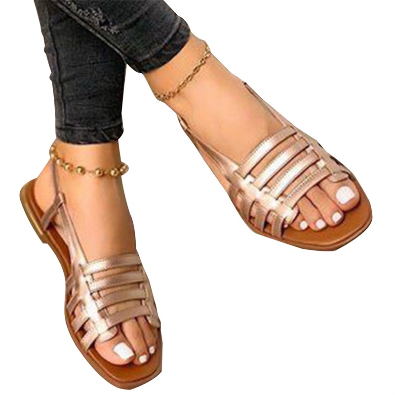 [procoolVN]Women Flat Sandals Flat Shoes Round Toe Slipper Adjustable Buckle Strap Sandals