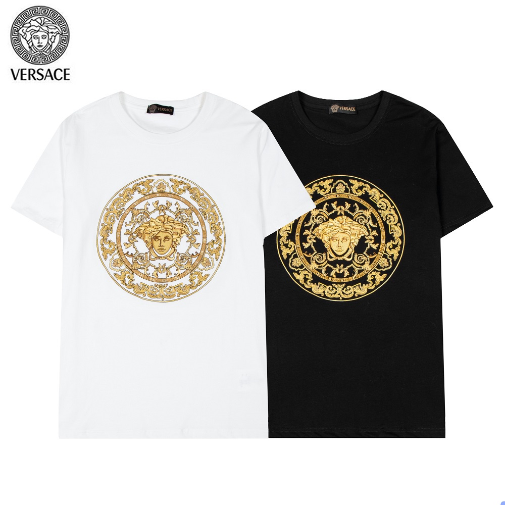 Áo Thun Tay Ngắn Chất Liệu cotton Họa Tiết Thêu Versace Cao Cấp Thời Trang