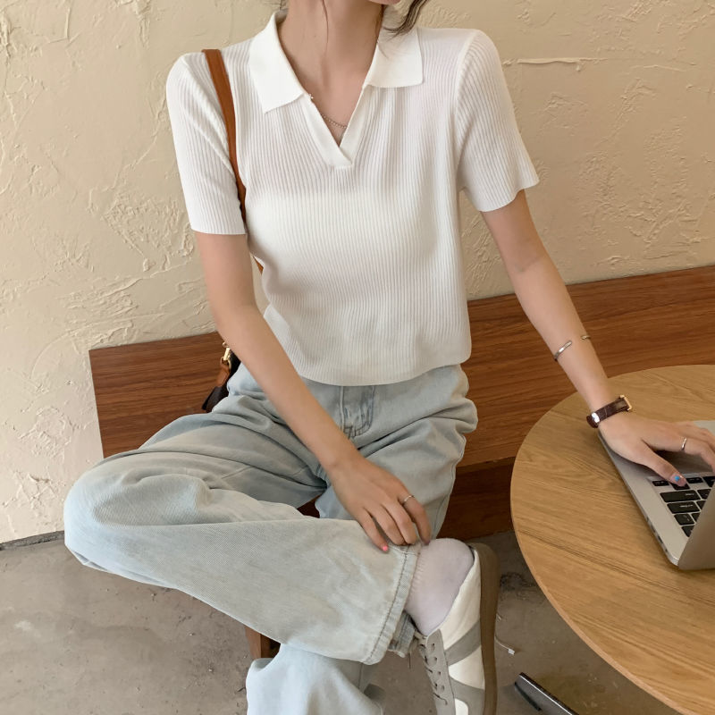 Áo Croptop Nữ Tay Ngắn Cổ Chữ V Polo Dáng Ôm Thoáng Mát Màu Trơn Thanh Lịch 8 Màu Tùy Chọn Thời Trang | BigBuy360 - bigbuy360.vn