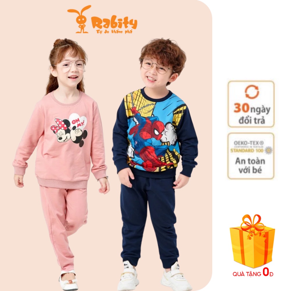 Bộ quần áo nỉ trẻ em dài tay RABITY bé trai spider man bé gái mickey 5264.5284.5583