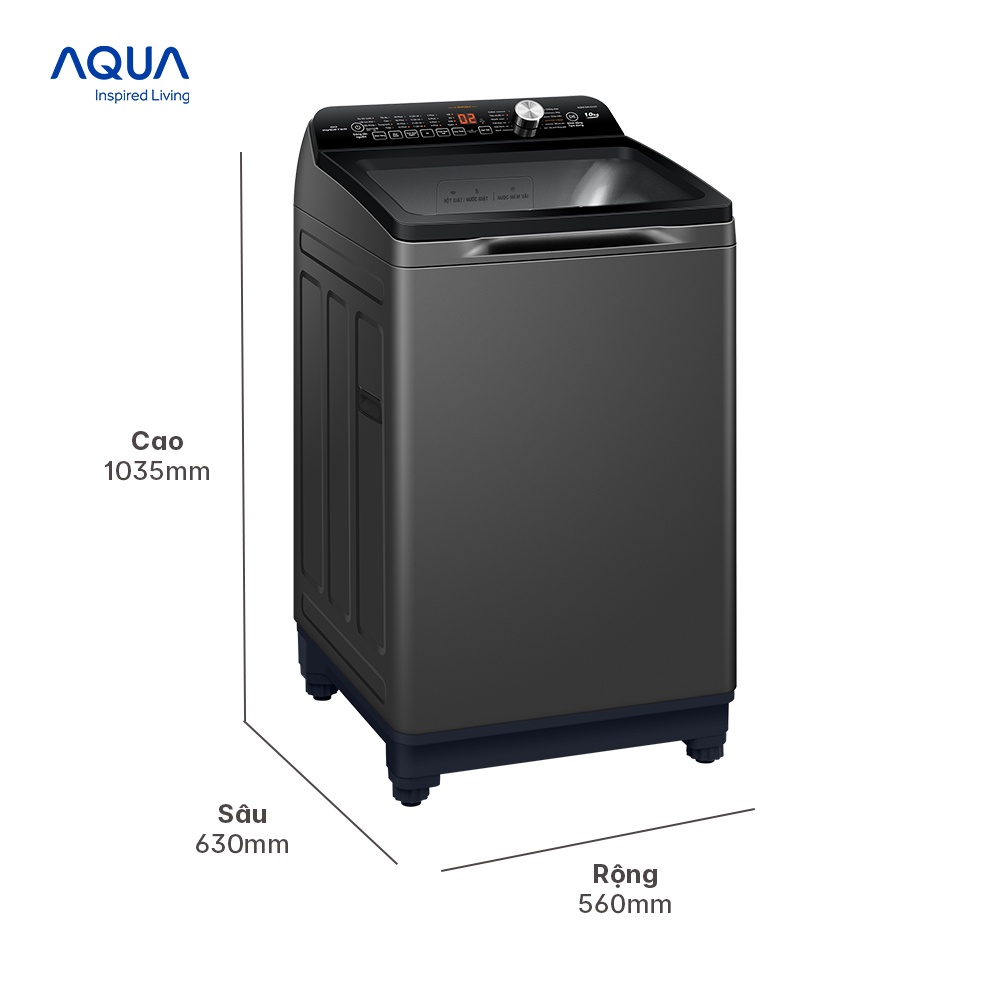 Freeship Toàn Quốc - Máy giặt cửa trên 10kg Aqua AQW-DR101GT.BK