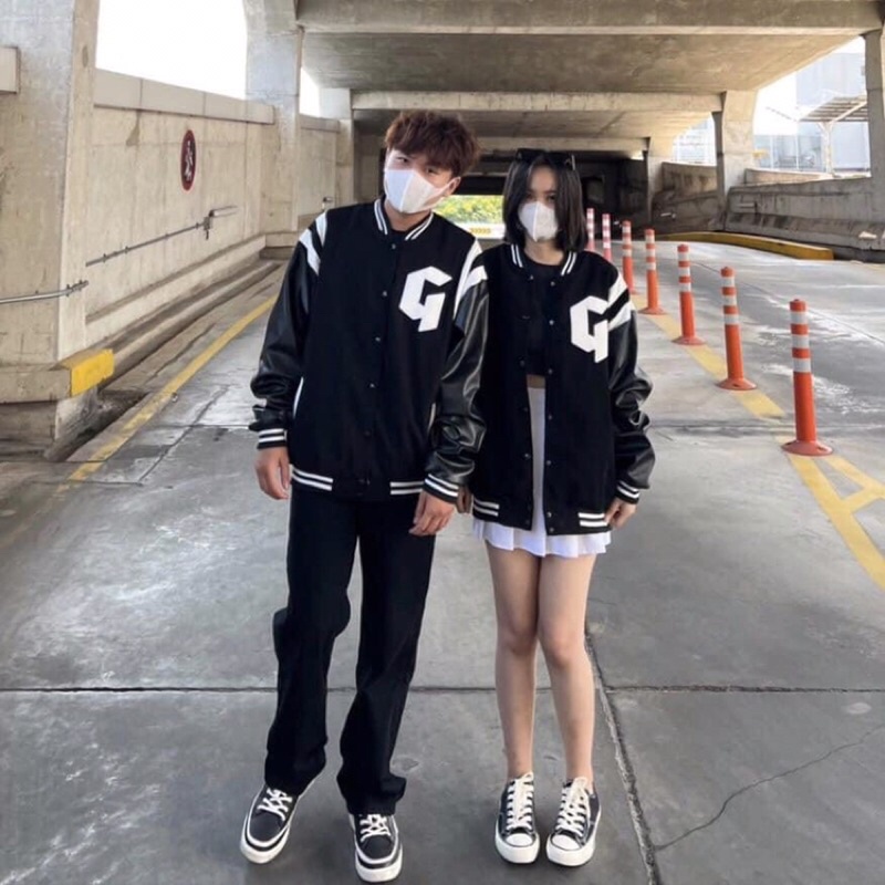 Áo Khoác BomBer Chữ G ❤️ Áo Bóng Chày Nam Nữ Viền Trắng Phối Tay Áo Da