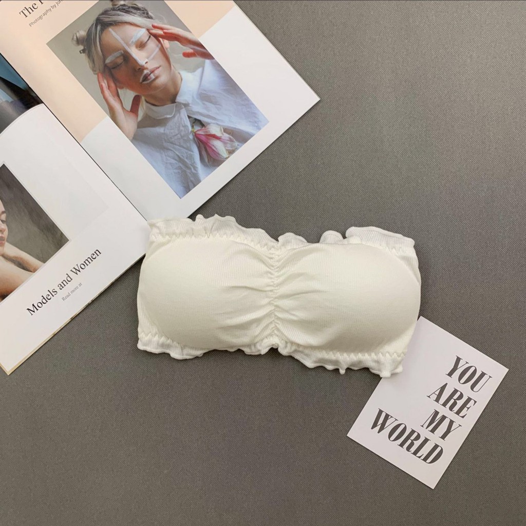 Bra gân cotton cài sau bèo nhún xinh xắn