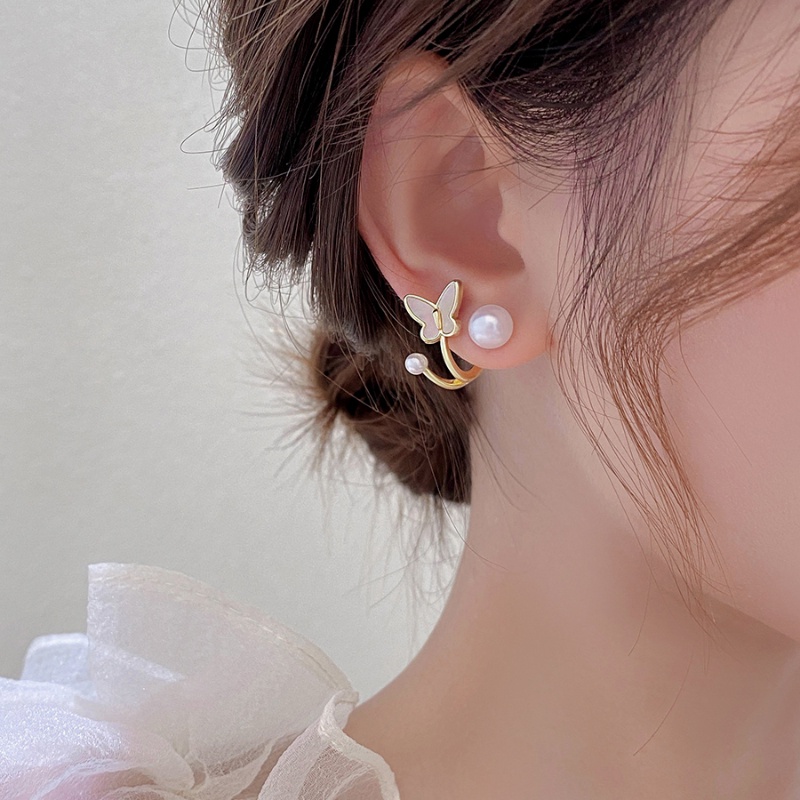 Bông Tai Mạ Bạc 925 Hình Bướm Đính Ngọc Trai Thời Trang Cho Nữ