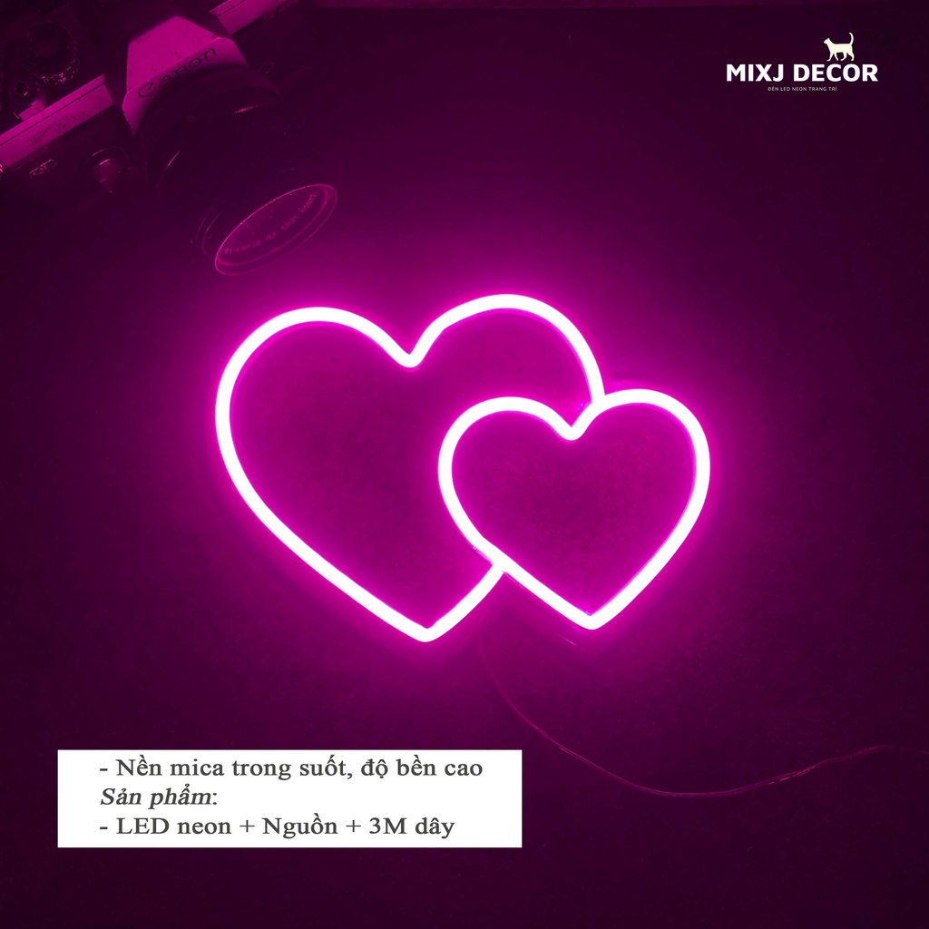 Đèn led Neon trang trí | Hình trái tim | 25x15cm | Decor phòng ngủ | Đèn ngủ | Quà Tặng Cực Chất , Led 12V- MIXJ