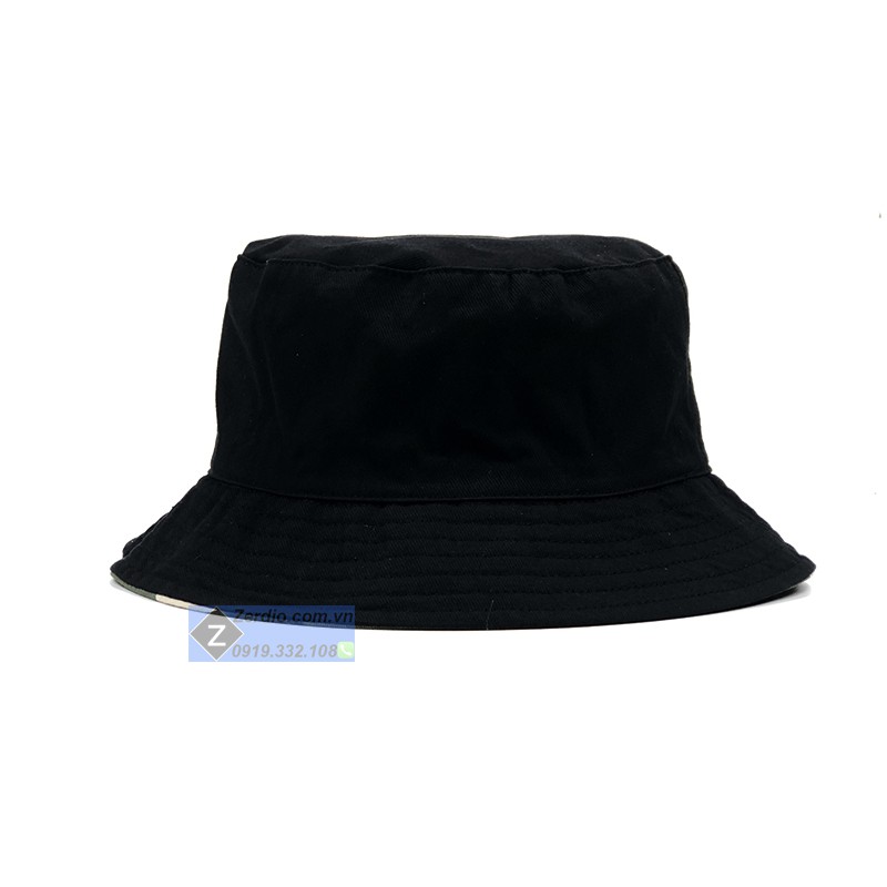Nón bucket 2 mặt rằn ri, đen cho cả nam và nữ, chất liệu cotton thoáng mát