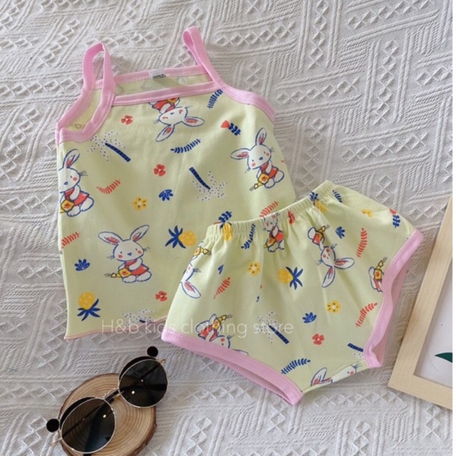 Bộ Hai Dây Quần Chip Xinh Xắn Cho Bé Gái 5-18kg, Vải Cotton Mềm Mịn, Nhiều Họa Tiết In Siêu Dễ Thương