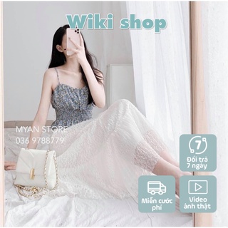 Set áo hai dây hoa nhí mix chân vày ren dáng dài - Áo 2 dây hoa nhí mix chân váy midi 2 lớp hàng freesize C211