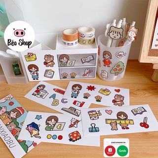 Set 4 tấm sticker cô gái Béo shop in hình hoạ tiết đáng yêu trang trí sổ vở bookmart giấy tập tủ kệ decor bàn học ST05
