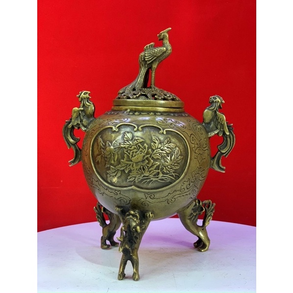 Xông Trầm Công Bằng Đồng Hoa Văn Đốt Trầm