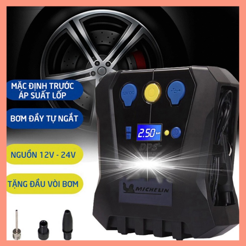 Máy Bơm Lốp Ô tô Michelin 12266 Cao Cấp Đa Năng Tự Ngắt Cho Xe Hơi từ 4 đến 16 chỗ - Hàng Chính Hãng