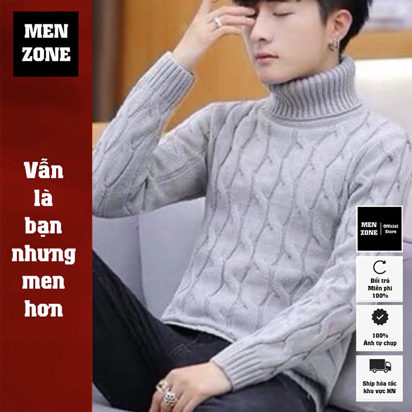 Áo Len Nam Vặn Thừng Cổ Lọ, Áo Len Đan Nam Cổ Cao MENZONE