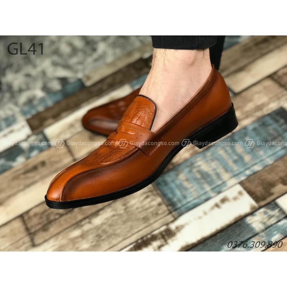 Giày lười nam da bò giả cá sấu dáng penny màu nâu GL41