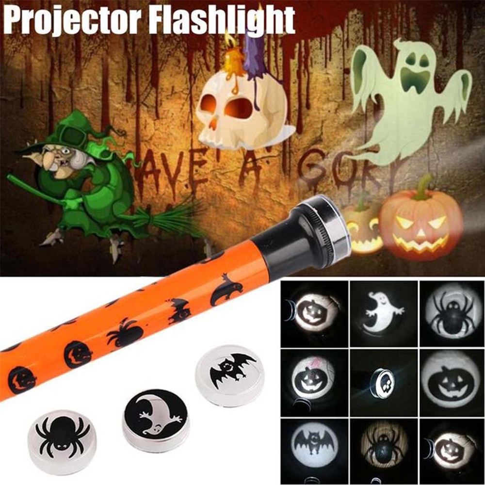 Đèn Pin Chiếu Hình Đầu Lâu Trang Trí Tiệc Halloween Cho Bé