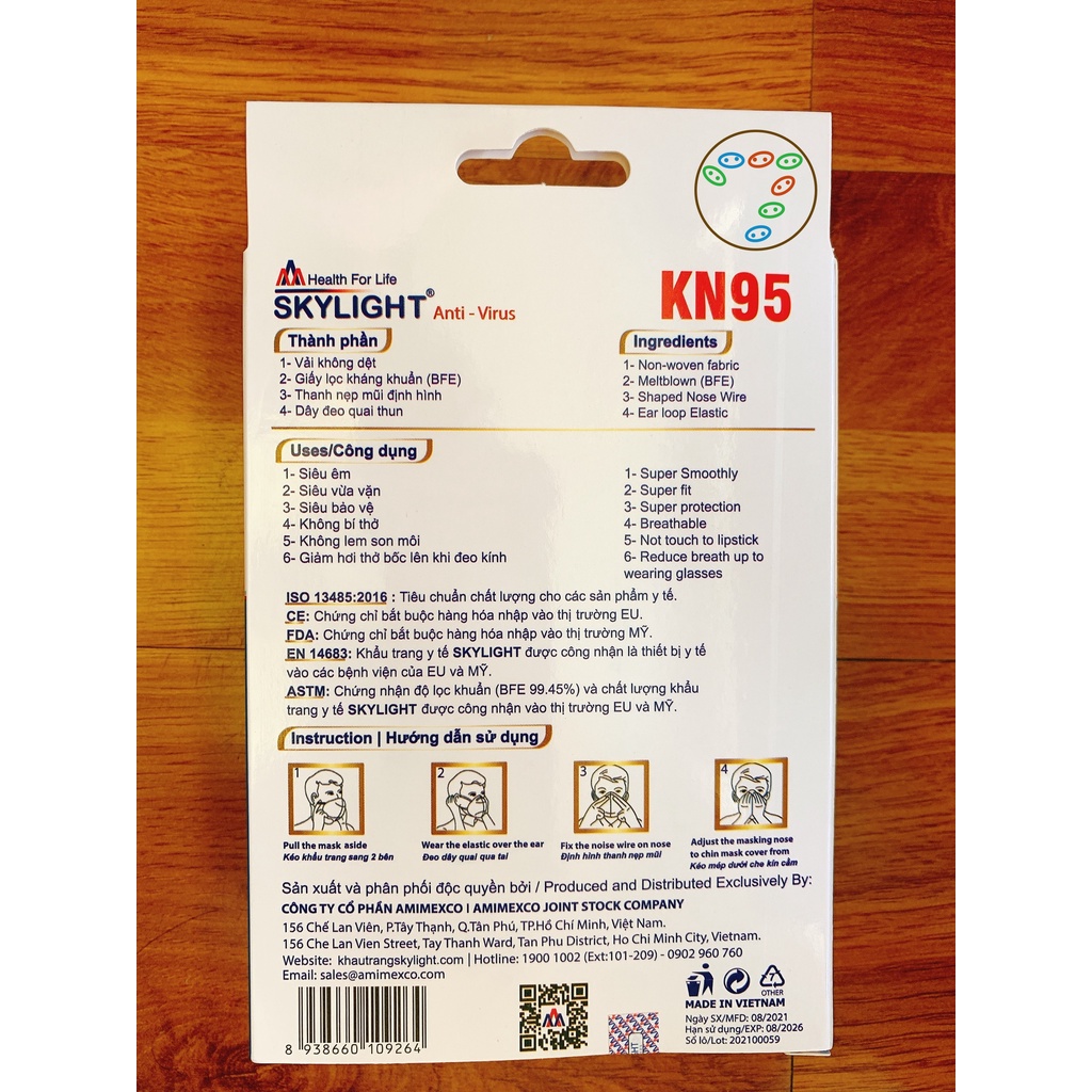 Khẩu trang Skylight KN95 cao cấp lọc virus, vi khuẩn, bụi – Hộp 10 cái