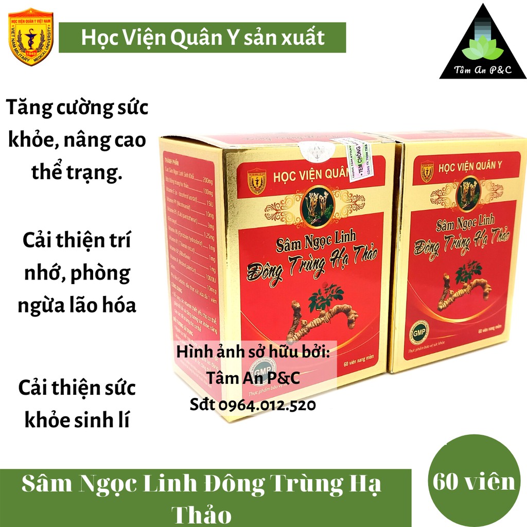 Sâm Ngọc Linh Đông Trùng Hạ Thảo Học Viện Quân Y (hộp 60 viên) Giúp tăng cường sức khỏe- CHÍNH HÃNG HVQY