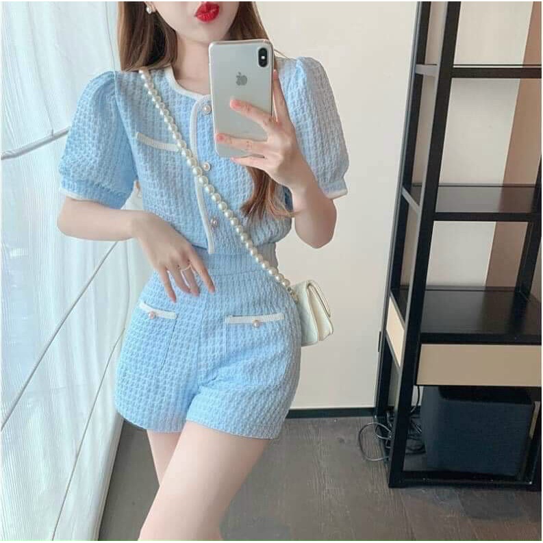 Set bộ đồ nữ gấm kim cương sang chảnh không kém phần cute dành cho các nàng đi chơi siêu xinh