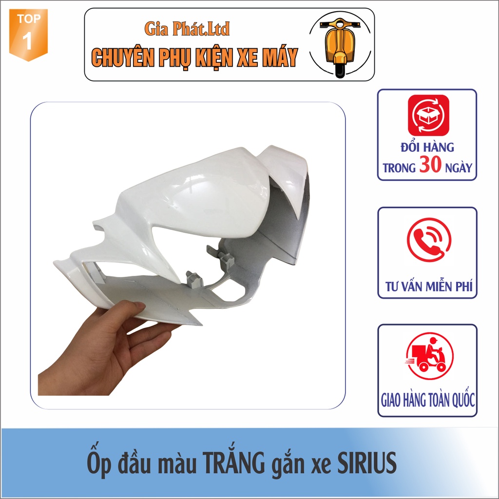 Bộ ốp đầu màu TRẮNG gắn xe SIRIUS đầy đủ Ốp đầu trước, Gáy sau và Pha đèn kèm bóng