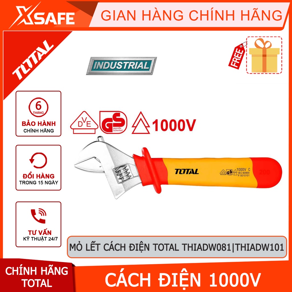 Mỏ lết đa năng TOTAL 8-10inch, cách điện 1000V an toàn tiêu chuẩn Đức, dùng siết mở, nới lỏng đai ốc, bulong - [XSAFE]