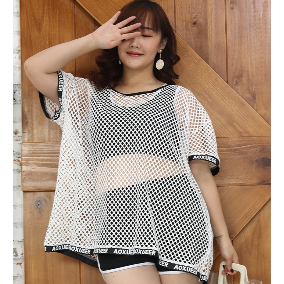 Đồ Bơi Nữ Hai Mảnh Bigsize Kèm Áo Lưới AT198 ShopMaySG Cho Cân Nặng 67Kg-85Kg