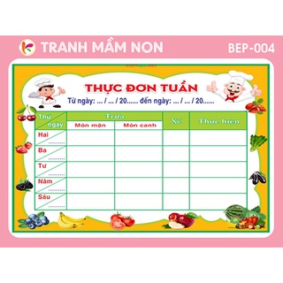 Tranh mầm non - bảng thực đơn mầm non - bep004