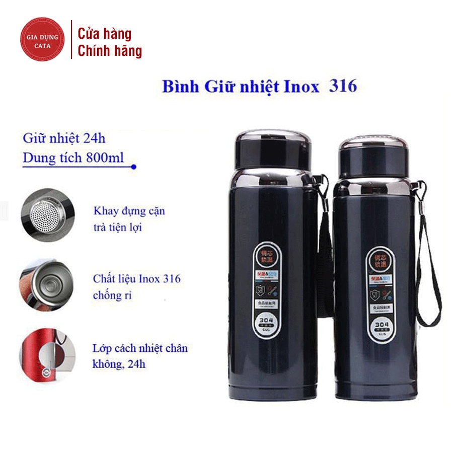 Bình Giữ Nhiệt INOX SUS 316 kiểu dáng thể thao, giữ nóng lạnh tốt, Có Tấm Lọc, Giữ Nhiệt Lên Đến 24 Tiếng