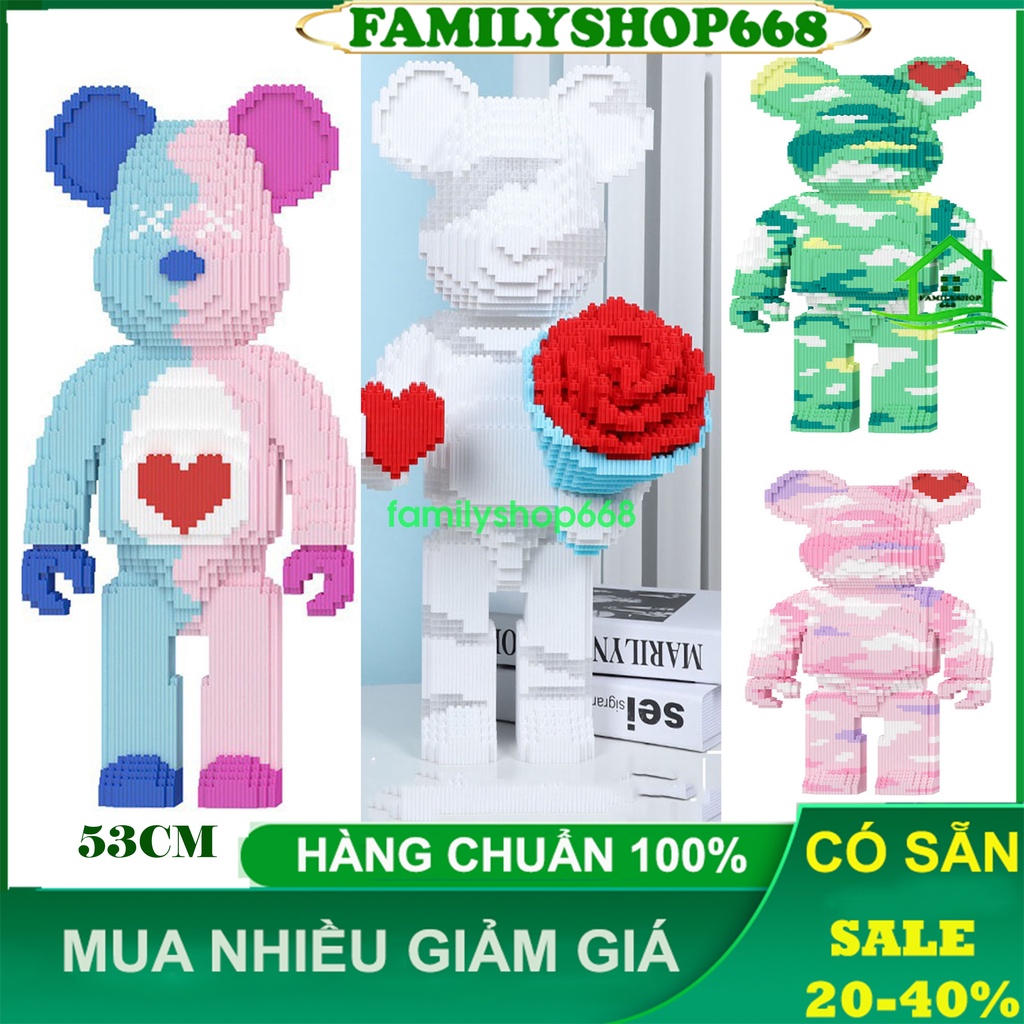 Xếp hình lắp ráp Le go gấu bearbrick cỡ 53cm - 55cm  bear brick ôm bó hoa hồng Jinx League XINZAI trưng bày sang trọng