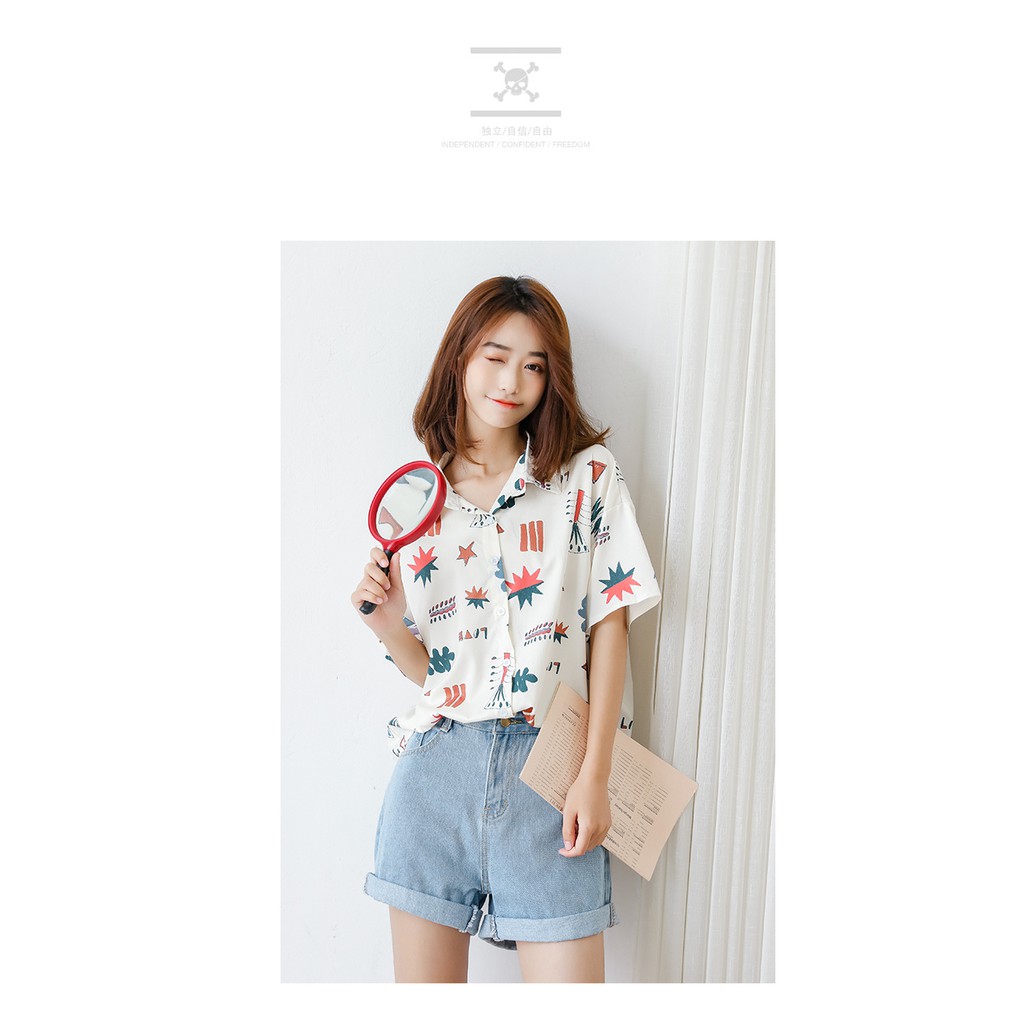 SUXI Áo sơ mi form rộng phong cách Hàn Quốc trẻ trung dành cho nữ