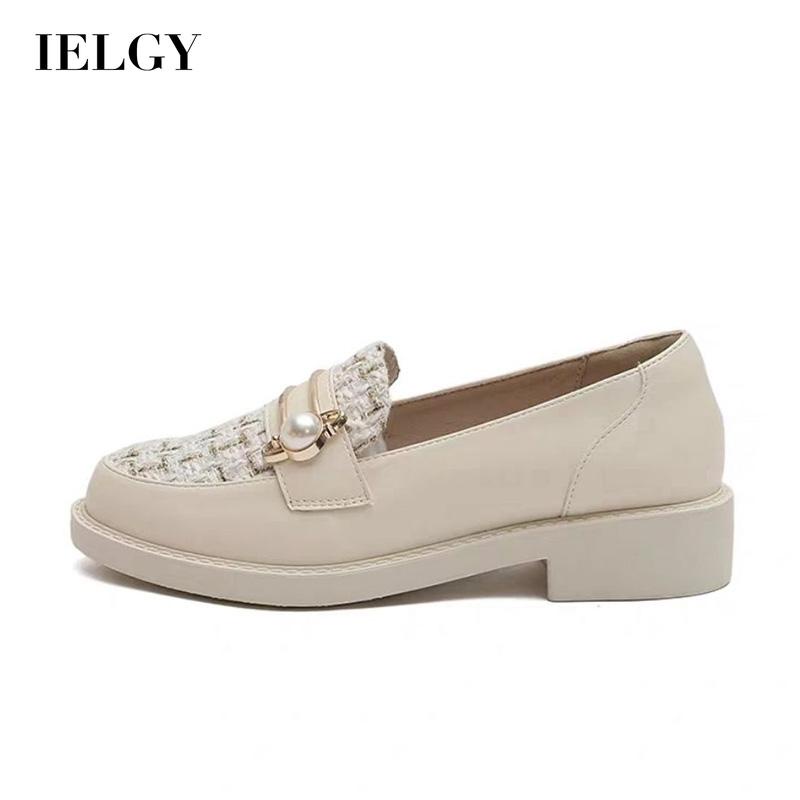 Giày da nữ IELGY đế rộng màu đen dễ phối thời trang