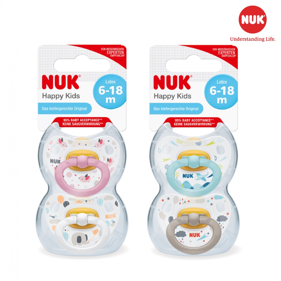 Bộ 2 ty ngậm cao su NUK HappyKids cho bé 6-18 tháng  - NU32216 - ti ngam tre em