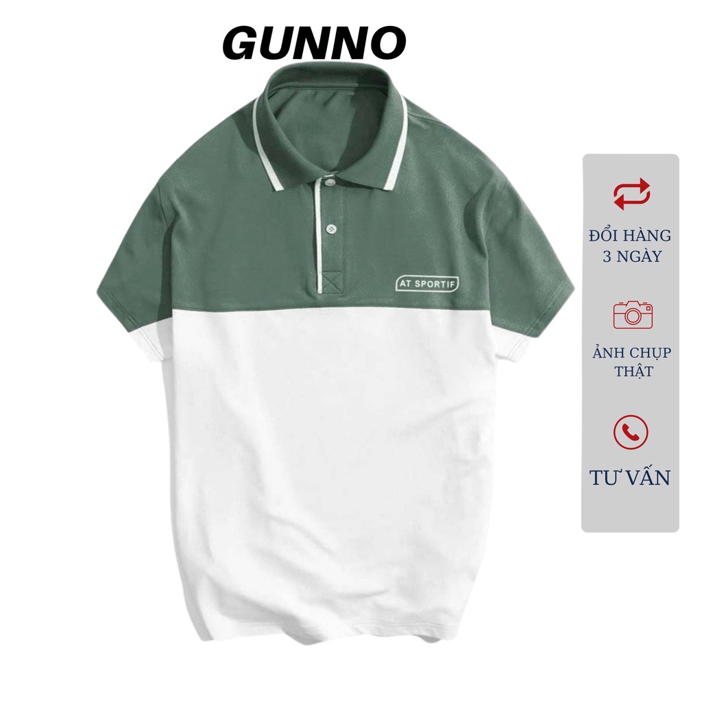 Áo polo nam GUNNO vải cvc dày dặn thấm hút nhanh bền màu không nhăn co giãn tốt nhiều màu phối ngang