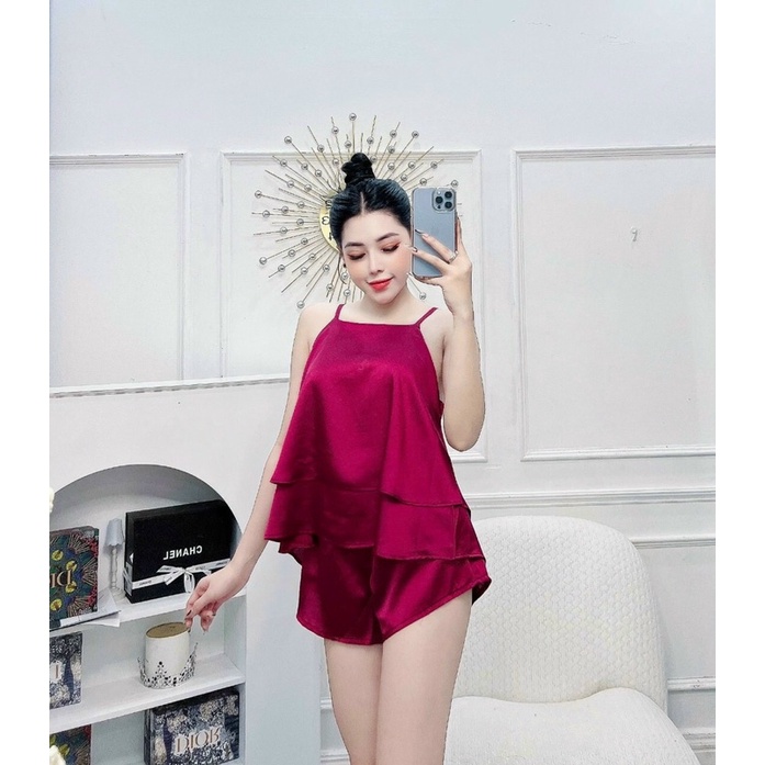 Đồ bộ ngủ 2 tầng đồ bộ mặc nhà lụa satin mềm quần có túi quần kèm ảnh thật