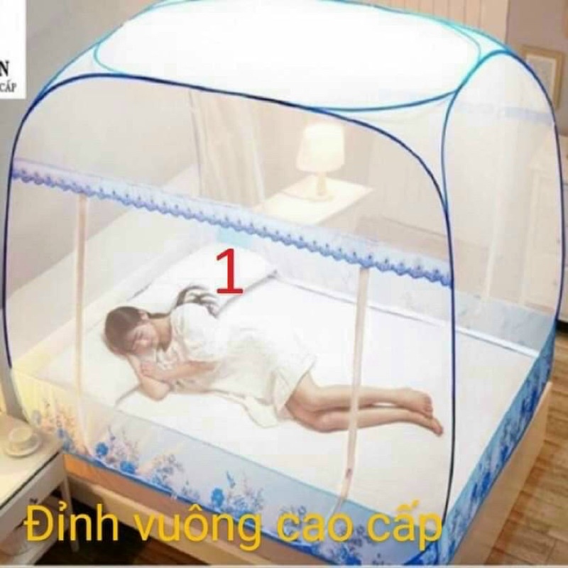 Màn chụp tự bung đỉnh vuông - Mùng chụp người lớn gấp gọn chống muỗi hiệu quả