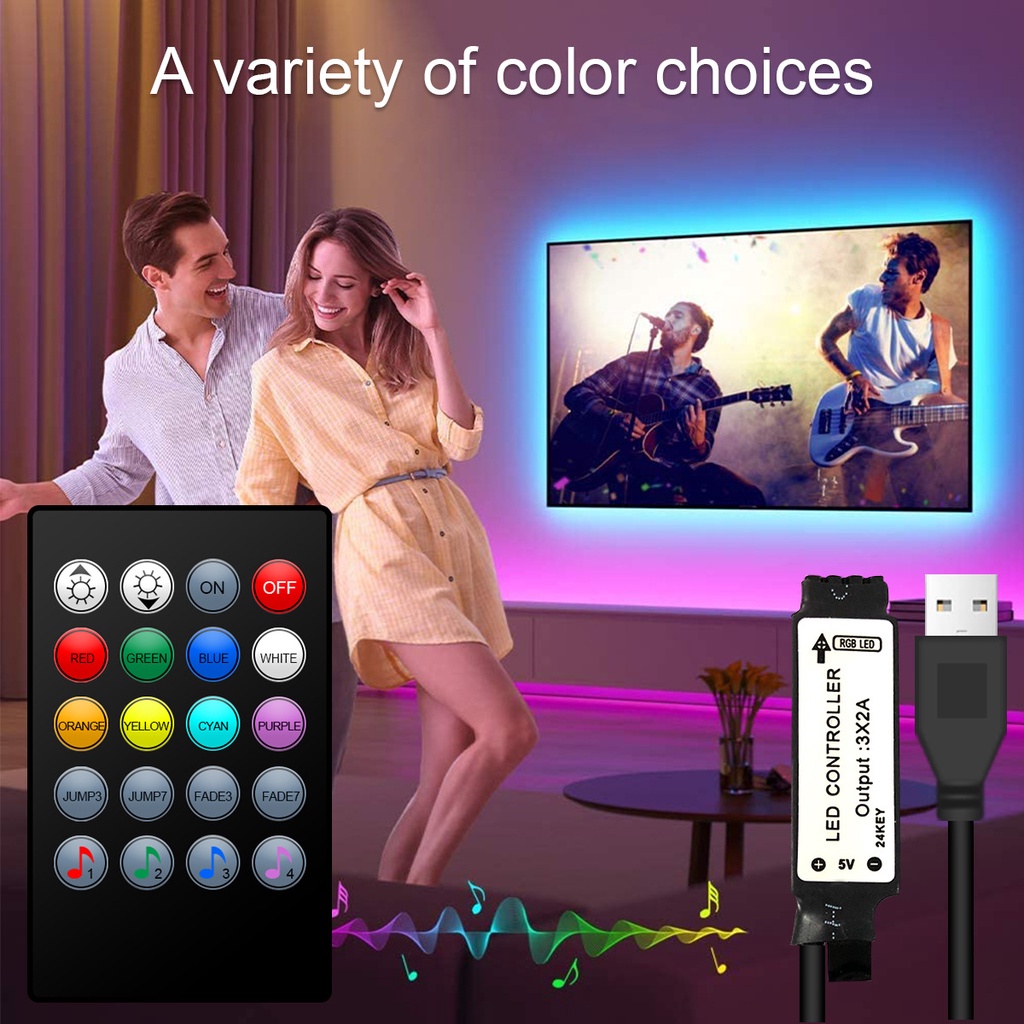 Dây Đèn LED Smd 5050 RGB 30 Bóng/m 1M/2M/3M/4M/5M Điều Khiển Âm Thanh DC5V Dùng Trang Trí Phòng Ngủ