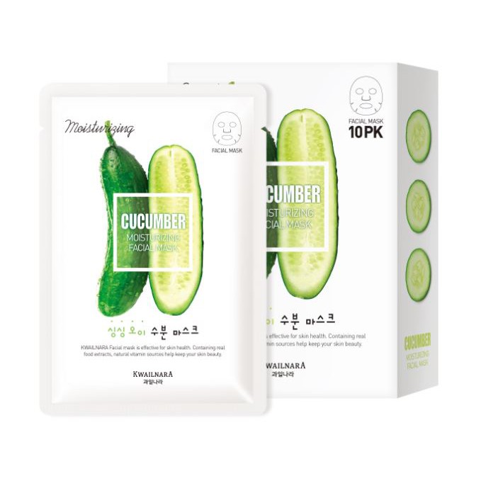 Mặt nạ Dưa leo dưỡng da Cucumber Moisturizing Facial mask -KWAILNARA Hàn Quốc - Bộ 10 miếng