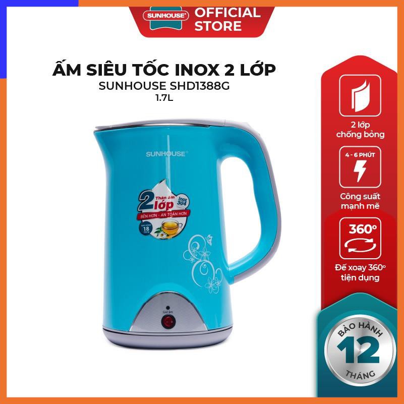 Ấm siêu tốc Inox 2 lớp Sunhouse SHD1388 xanh nhạt