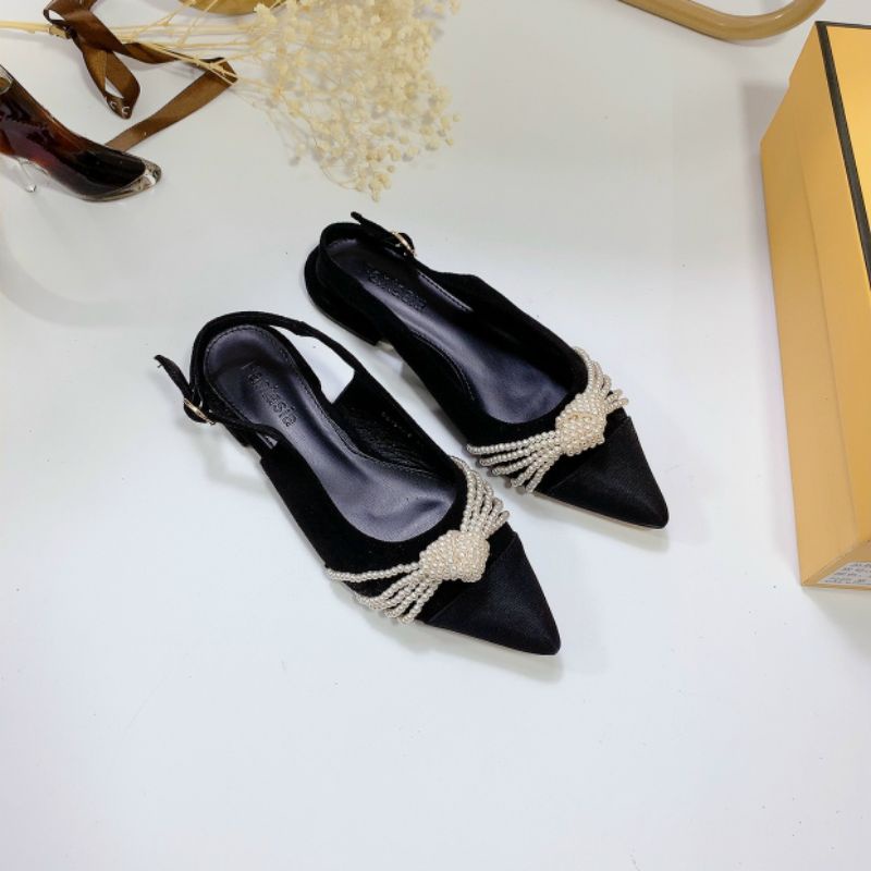 B(ẢNH THẬT) Sandal Bệt Quai Kết Ngọc Da Lộn Mềm Êm Fullbox Cao Cấp