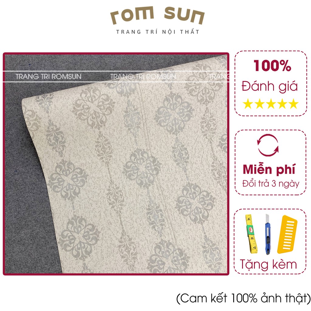 Giấy tường dán đề can phòng ngủ khổ 60cm 1m2 vintage hàn quốc, decal miếng dán tường phòng làm việc hoa 3D xám trắng