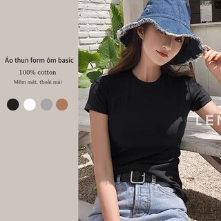 Áo thun nữ trơn cổ tròn form ôm body cotton 100% LENGI áo phông dáng ôm nhiều màu