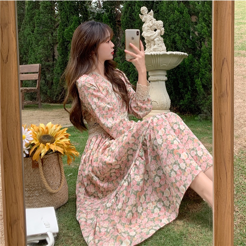 váy hoa tiểu thư dáng dài hàng QC (V04)