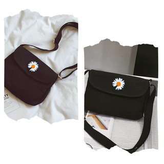 Túi kaki thêu hoa cúc đeo chéo canvas đen ulzzang hot - hàng mới