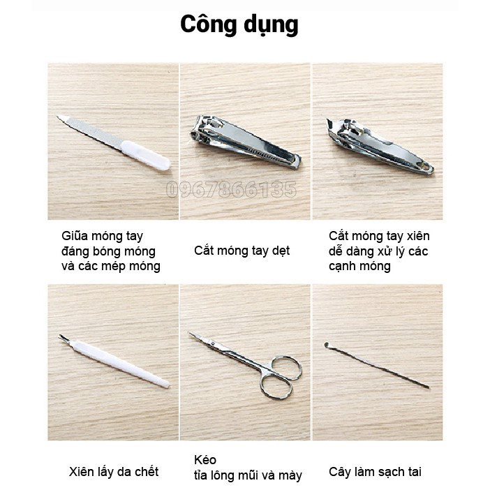 Bộ dụng cụ cắt móng tay 7 món chất liệu thép không gỉ dùng chăm sóc móng tại nhà nhỏ gọn cao cấp