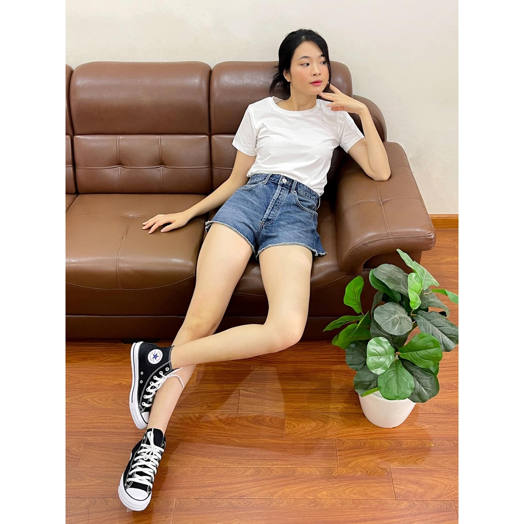 TheBlueTshirt - Quần Shorts Jeans Lưng Cao Nữ - The Shorts You’ve Been Waiting For - Real Blue Wash