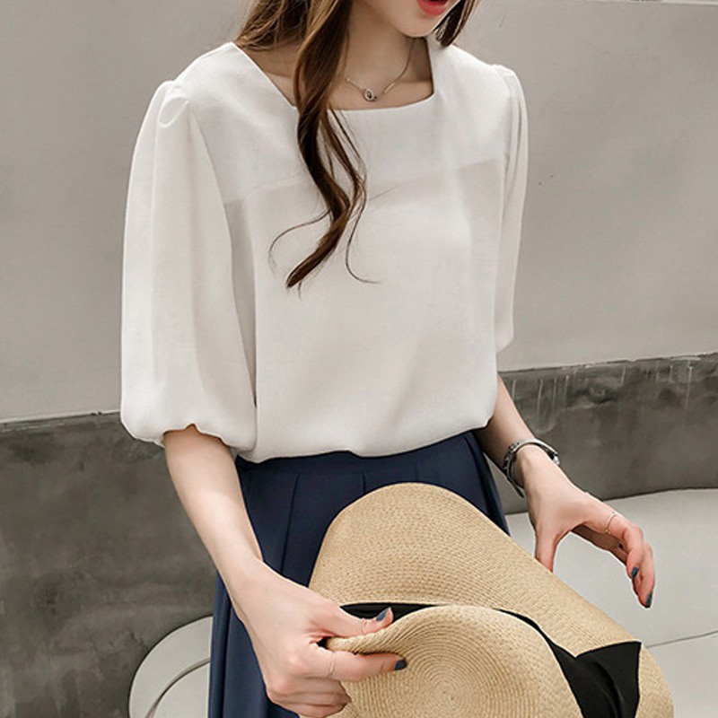 Áo kiểu tay phồng cổ vuông thiết kế đơn giản cho phái nữ