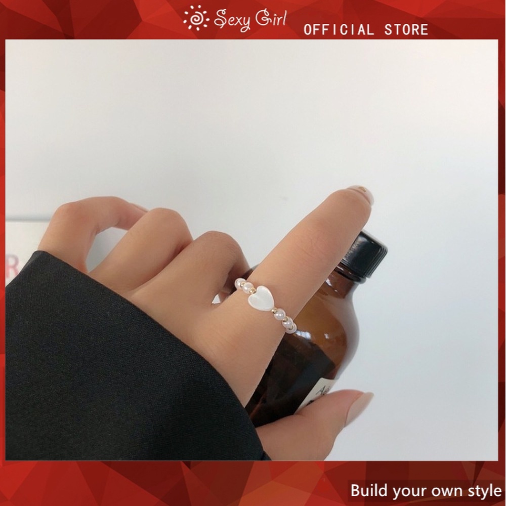 Nhẫn Đính Ngọc Trai Hình Trái Tim Đơn Giản Thanh Lịch Quyến Rũ Cho Nữ