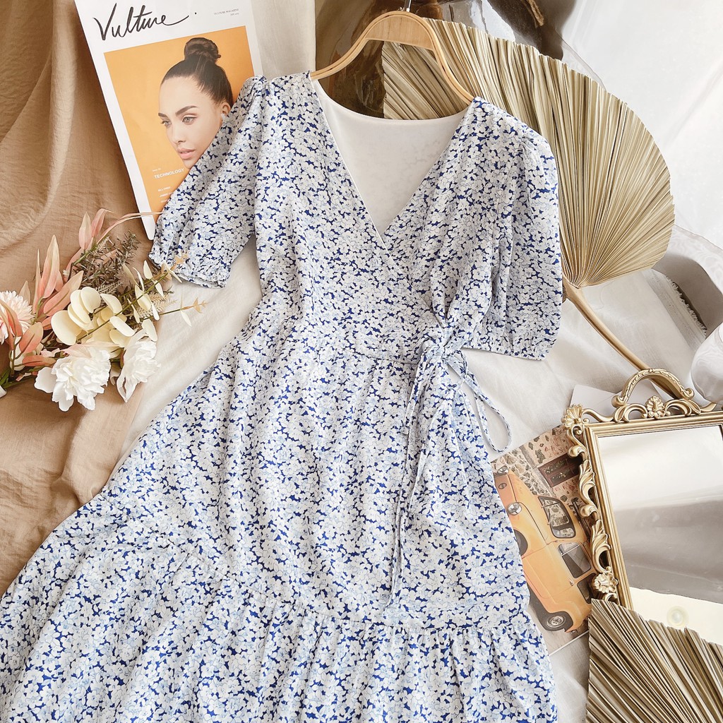 Đầm Váy Hoa Cổ Đắp  Chất Vải Mềm Mịn Nữ Tính Thoải Mái Đi DẠo Biển Đi Chơi