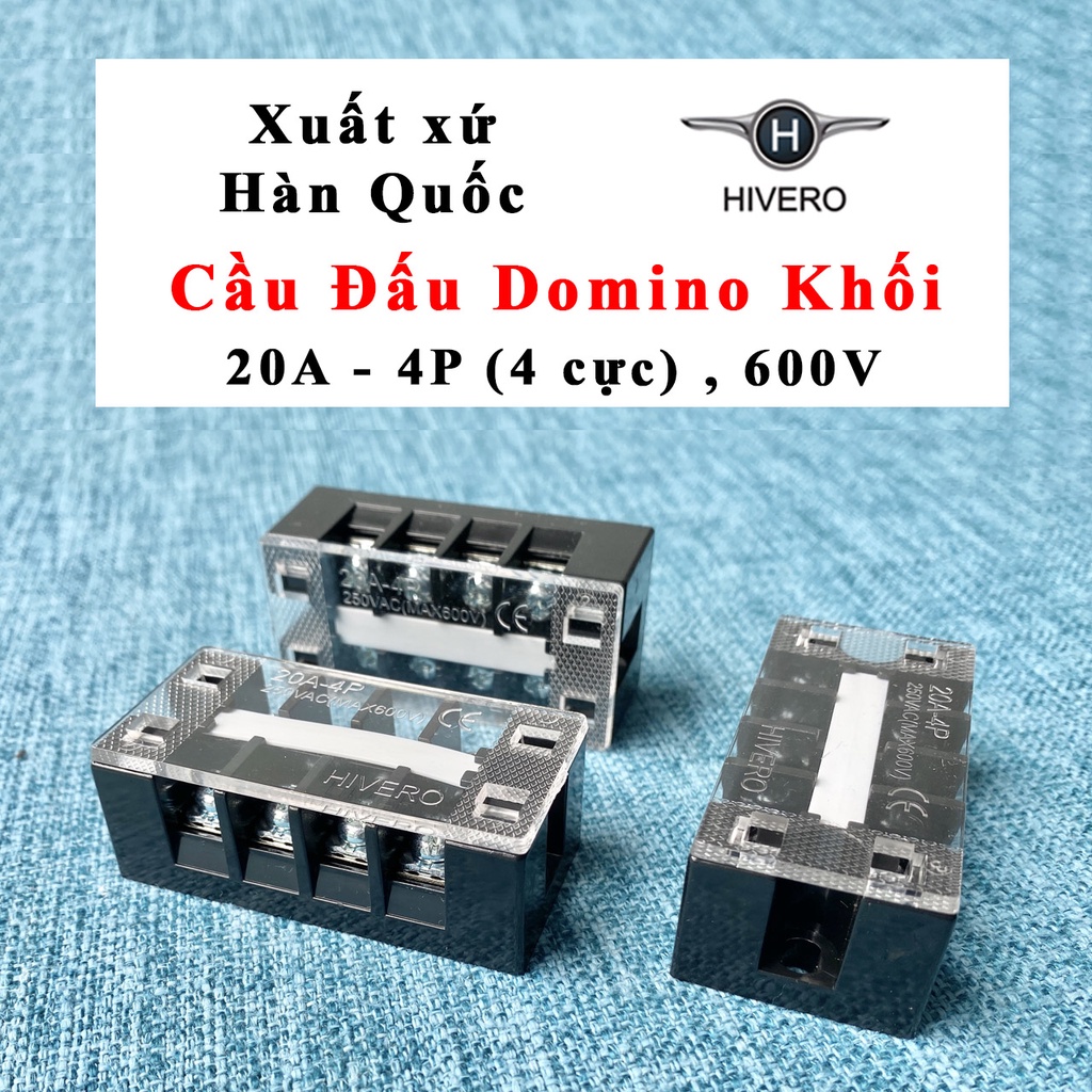 Domino khối 20A Hivero Hàn Quốc - Cầu đấu 20A dạng khối, HFTB-203 , HFTB-204 , HFTB-206  và đầu cos