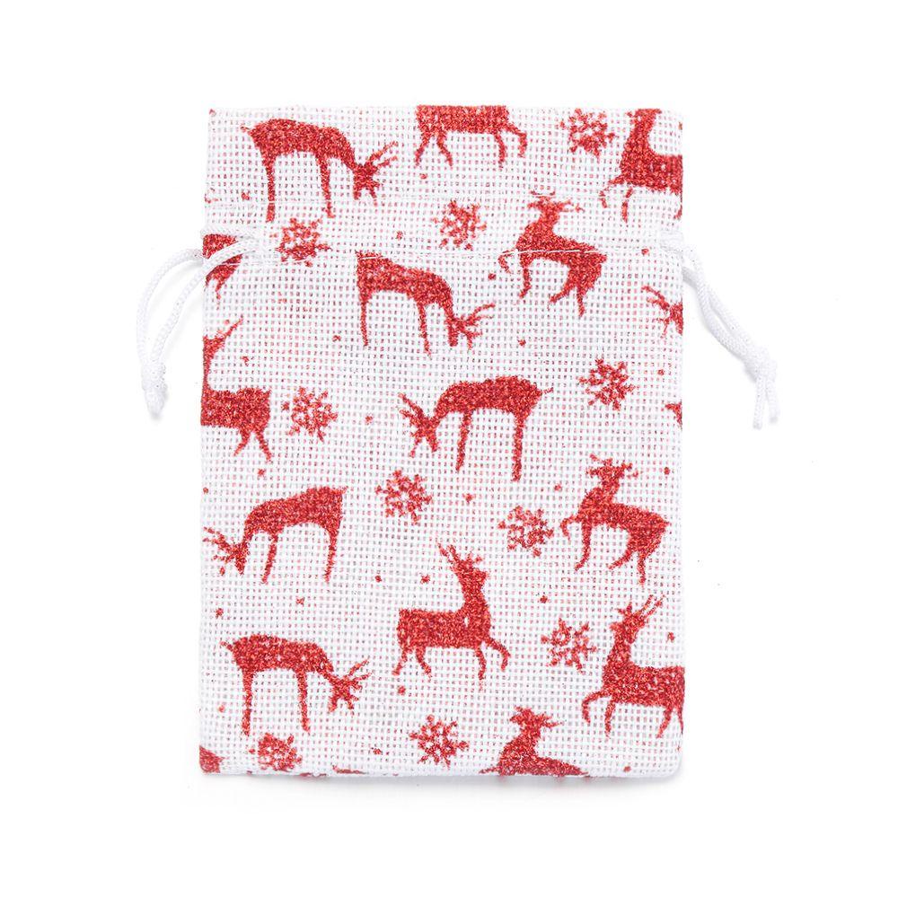 MUVAKO Bộ 1 / 5 Túi Dây Rút Chất Liệu Cotton Lanh Trơn Họa Tiết Hoa Tuyết / Tuần Lộc